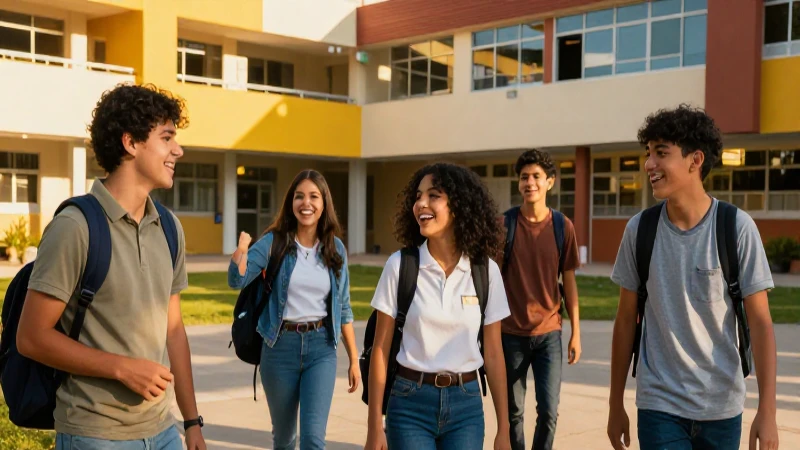 Estudiantes mexicanos vibrantes con luz dorada
