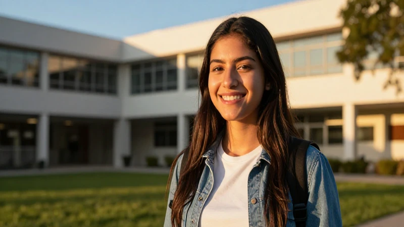 Estudiante mexicano sonriente en campus moderno