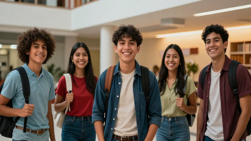 Estudiantes mexicanos sonriendo en un campus moderno