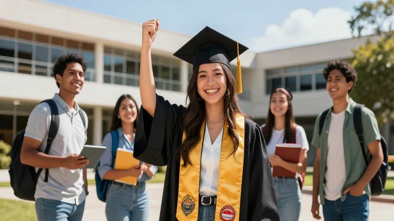 Estudiante mexicano exitoso en campus moderno