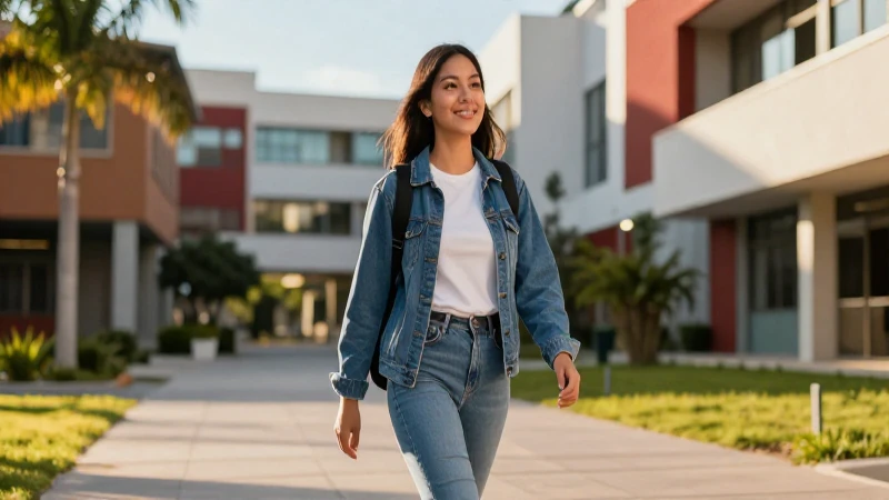 Estudiante mexicano vibrante en campus al atardecer