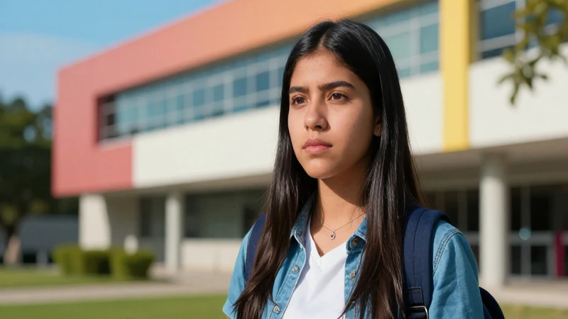 Estudiante mexicana en campus universitario moderno