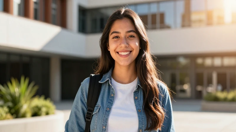 Joven mexicana sonríe con éxito en el campus