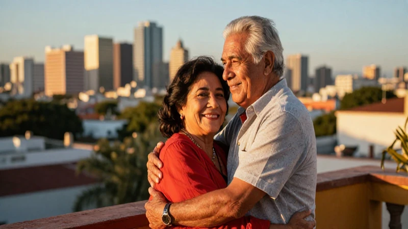 Cómo realizar el ajuste de pensión en el IMSS 16 Pareja mexicana feliz en la terraza con el skyline