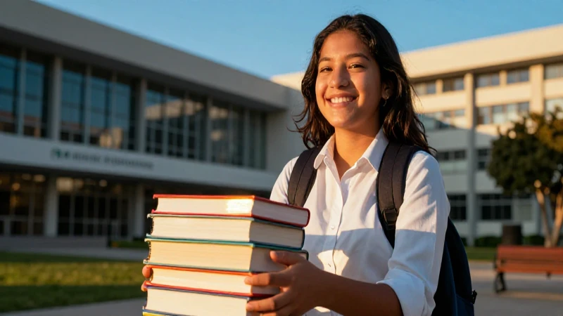 Estudiante mexicano alegre con libros brillantes