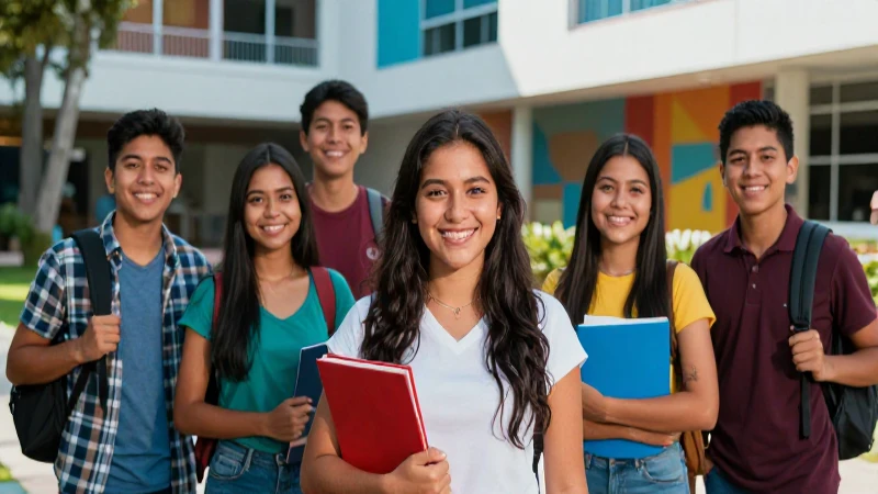 Estudiantes mexicanos sonrientes en universidad moderna