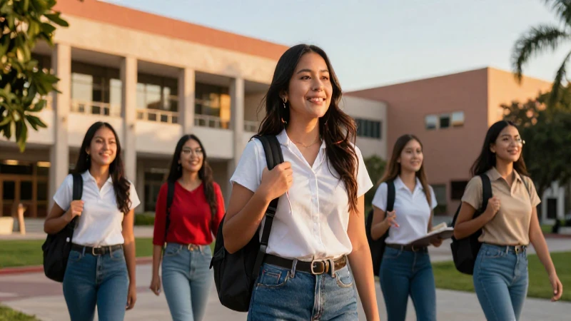 Estudiante mexicana exitosa en campus vibrante