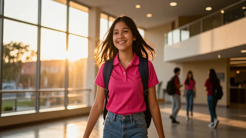 Estudiante mexicano sonriente bajo luz dorada