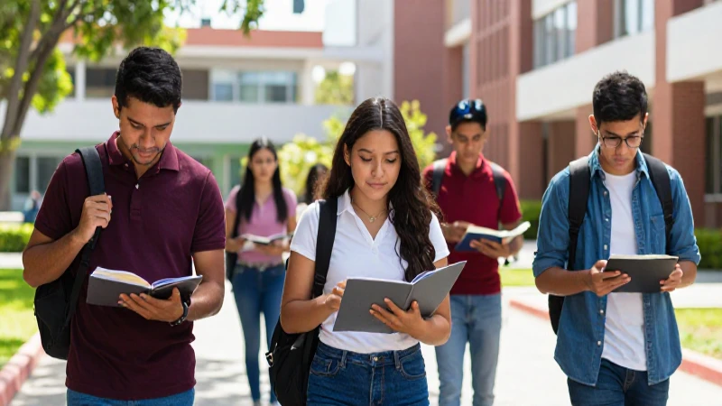 Estudiantes mexicanos brillantes en campus moderno