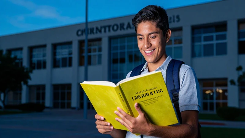 Estudiante mexicano alegre con libro en universidad