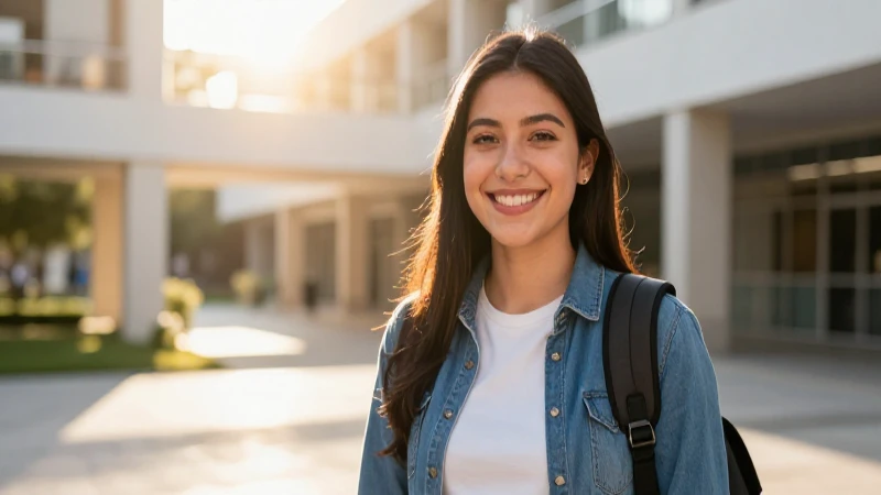Estudiante mexicano sonriendo con luz dorada