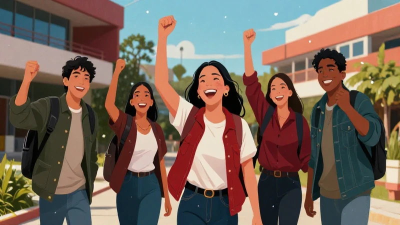 Estudiantes mexicanos celebrando sus logros vibrantes