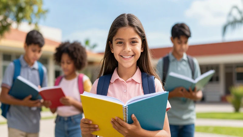 Portada atractiva con estudiante mexicana sonriente