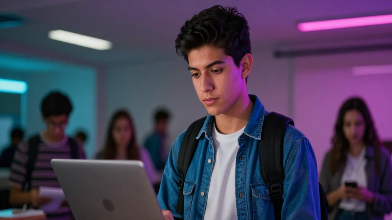 Joven mexicano estudiado en ambiente académico vibrante