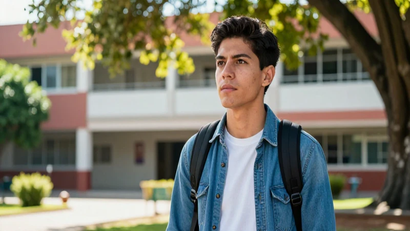 Joven mexicano determinado en campus vibrante