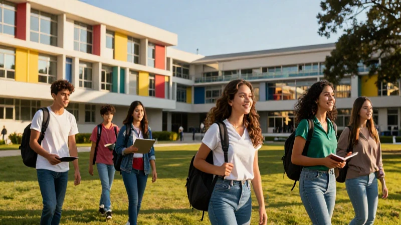 Estudiantes mexicanos en campus universitario al atardecer
