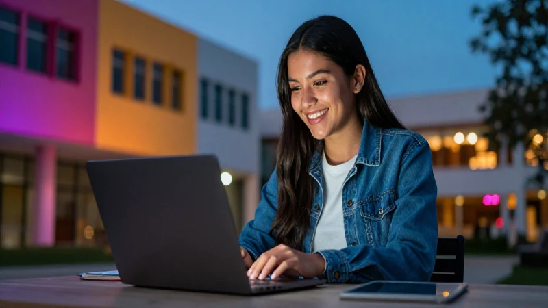Estudiante mexicano feliz en campus universitario moderno