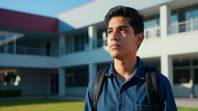 Estudiante mexicano aspiracional en campus universitario moderno