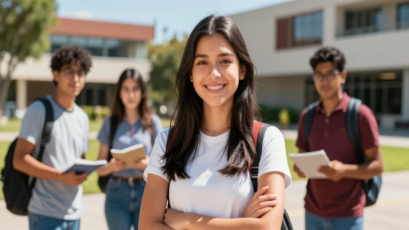 Estudiante mexicano seguro en campus soleado