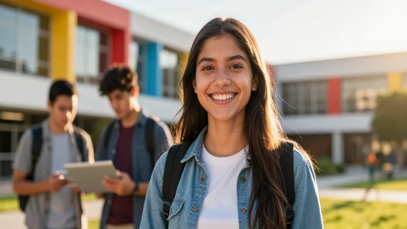 Estudiante mexicano sonriente bajo luz dorada