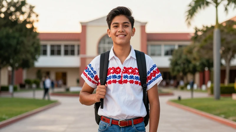 Estudiante mexicano sonriente, éxito académico vibrante