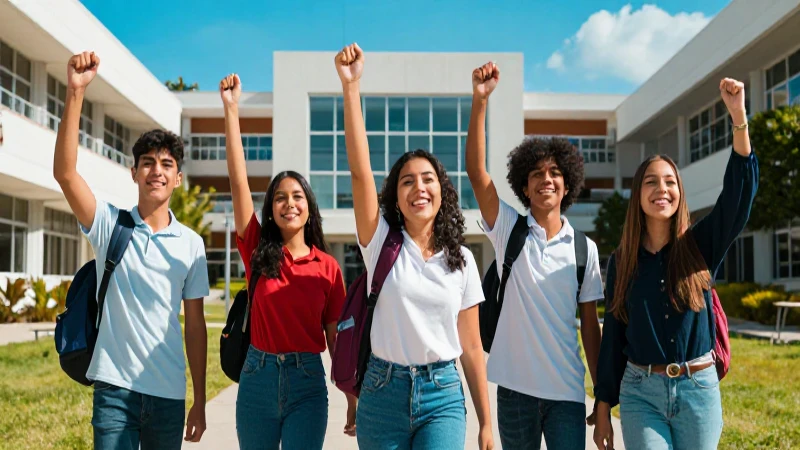 Jóvenes mexicanos celebran en su campus universitario