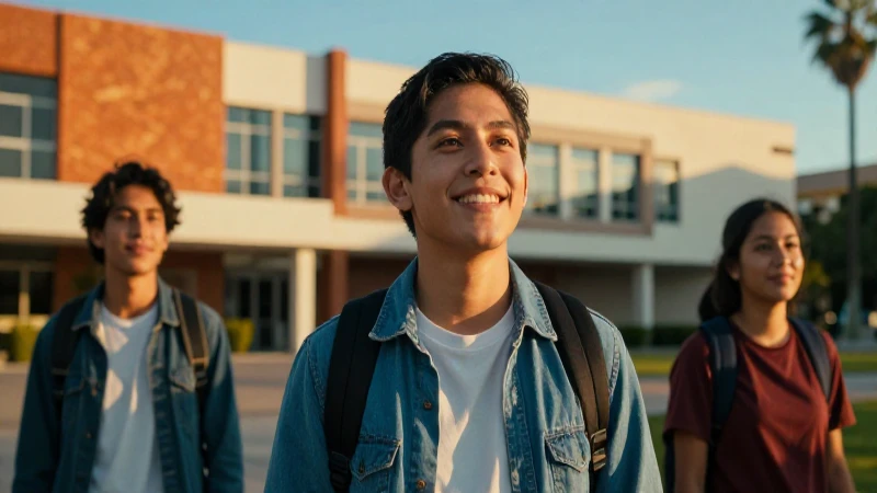 Estudiante mexicano optimista en campus universitario moderno