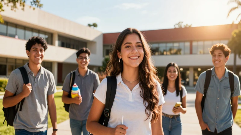 Estudiantes mexicanos sonriendo en campus moderno