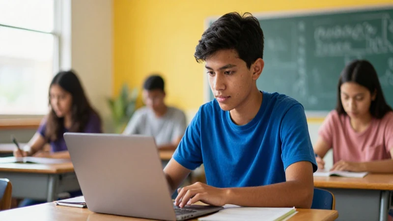 Estudiante mexicano motivado en clase moderna