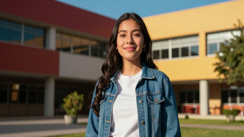 Estudiante mexicano exitoso en campus moderno