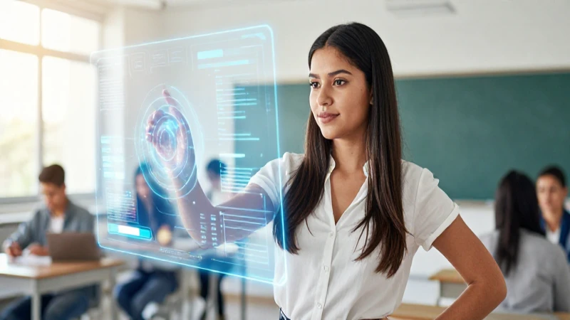 Joven mexicana atractiva interactúa con tecnología en luz vibrante