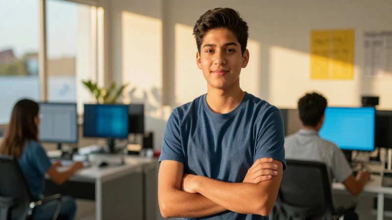 Estudiante mexicano moderno con luz dorada