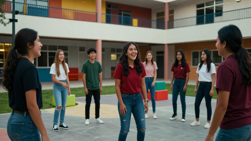 Estudiantes mexicanos felices jugando en el patio escolar