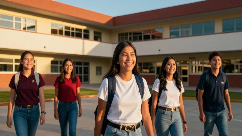 Estudiantes mexicanos alegres en campus moderno