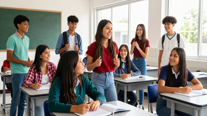 Jóvenes mexicanos colaboran feliz en clase
