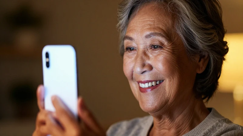 Mujer feliz sonriendo con móvil brillante