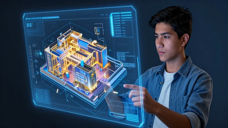 Estudiante mexicano analiza plano arquitectónico holográfico