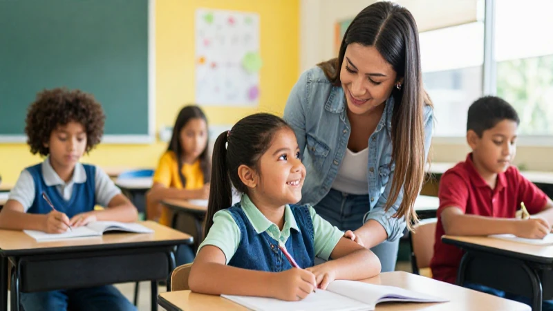 Niño mexicano feliz en aula vibrante y moderna
