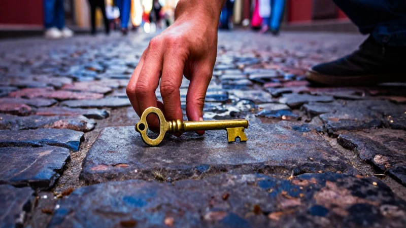 Clave de latón perdida en calle vibrante de la Ciudad de México