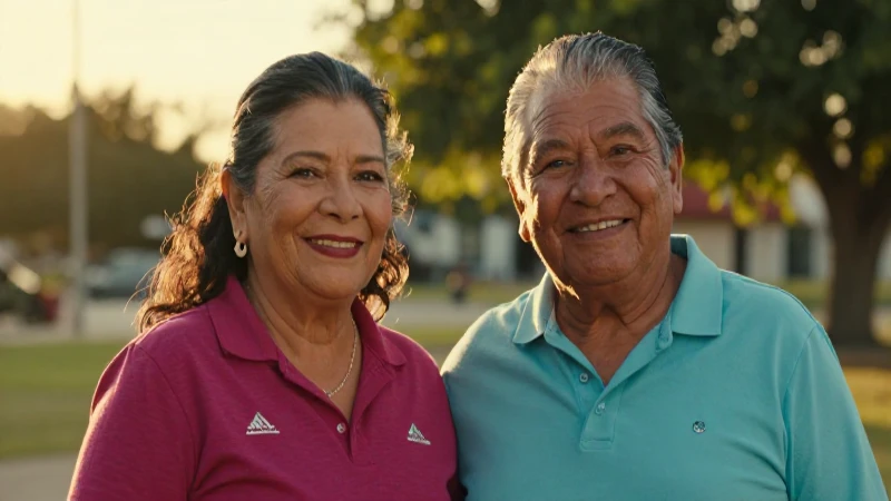Pareja mexicana mayor sonríendo en luz dorada