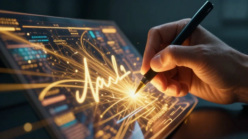 Firma decisiva en interfaz holográfica dorada