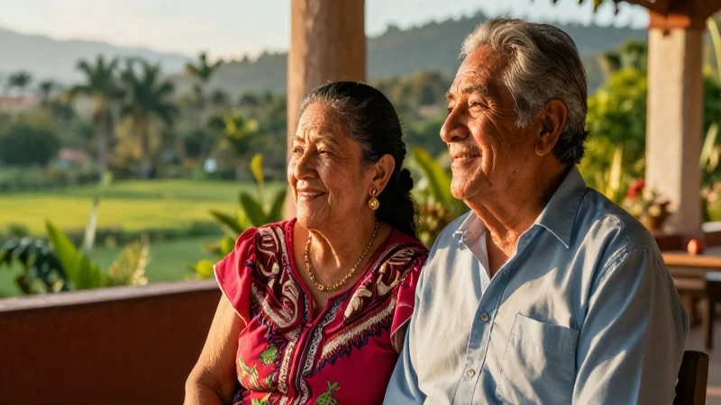 Pareja mexicana sonríe en luz dorada