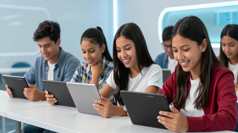 Estudiantes mexicanos felices estudian en aula digital