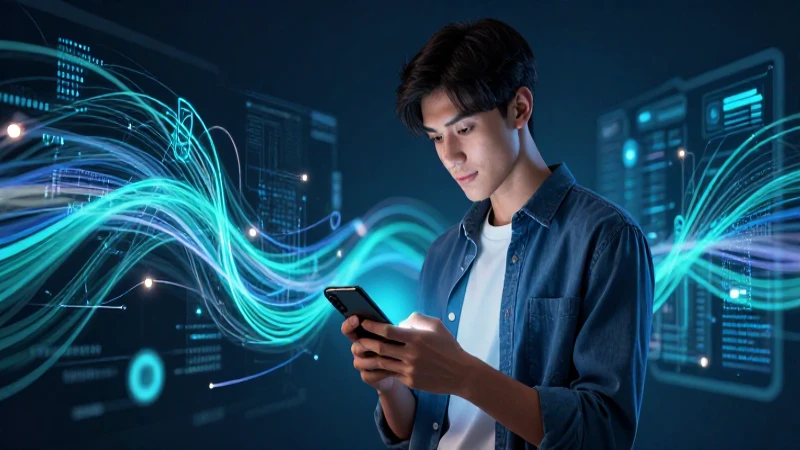 Futuro digital vibrante con un joven usuario