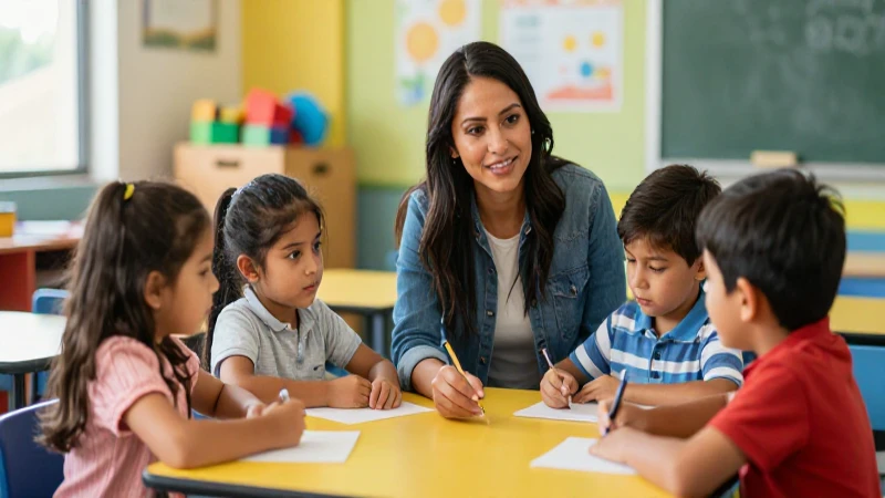Maestra mexicana guía a niños curiosos en un aula moderna