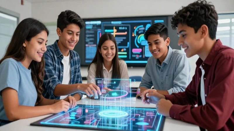 Alumnos mexicanos en clase holográfica moderna