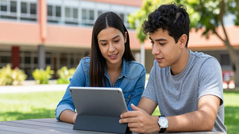 Tutor mexicano guía sesión de estudio en campus universitario