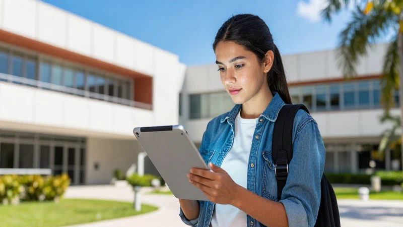 Estudiante mexicano con tablet futurista