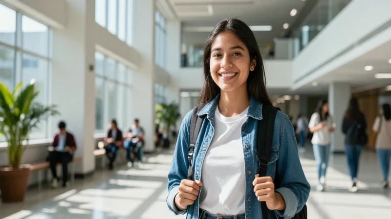 Estudiante mexicano feliz estudiando en la universidad moderna