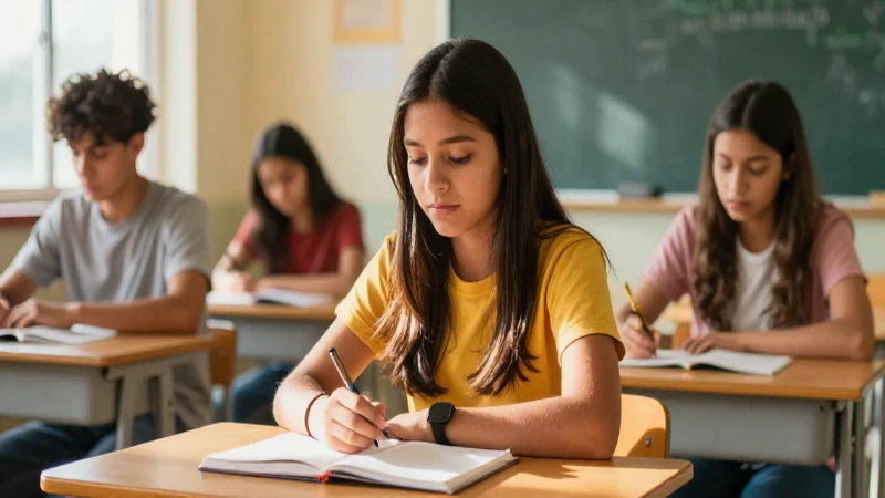Estudiante mexicano exitoso en aula moderna